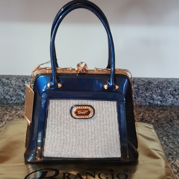 New w tags square Brangio royal blue purse vinyl/ patent...